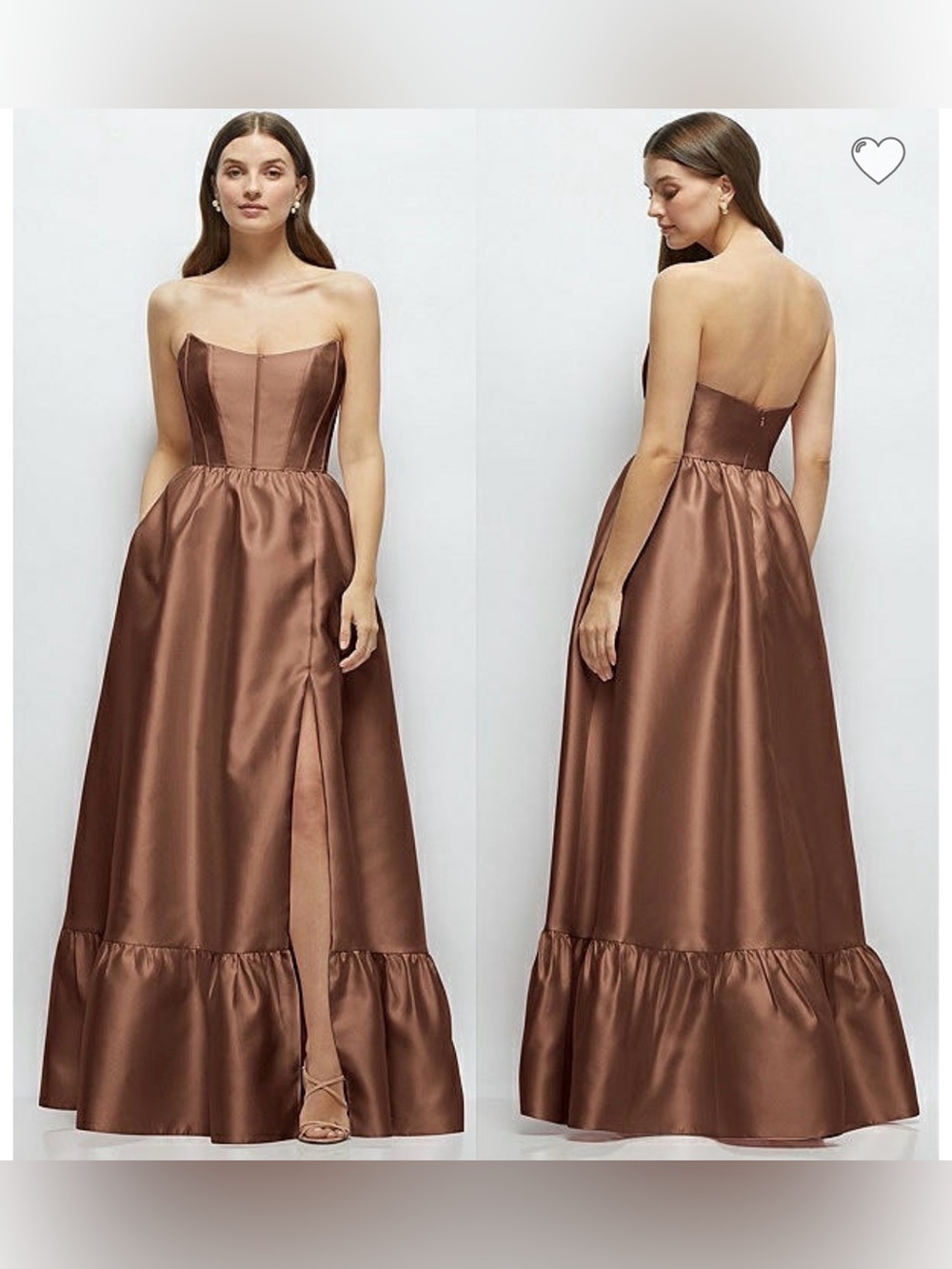 Dessy Collection Dorset Ruffle Hem Gown Dress Minimalists Sz 0‎ Cognac